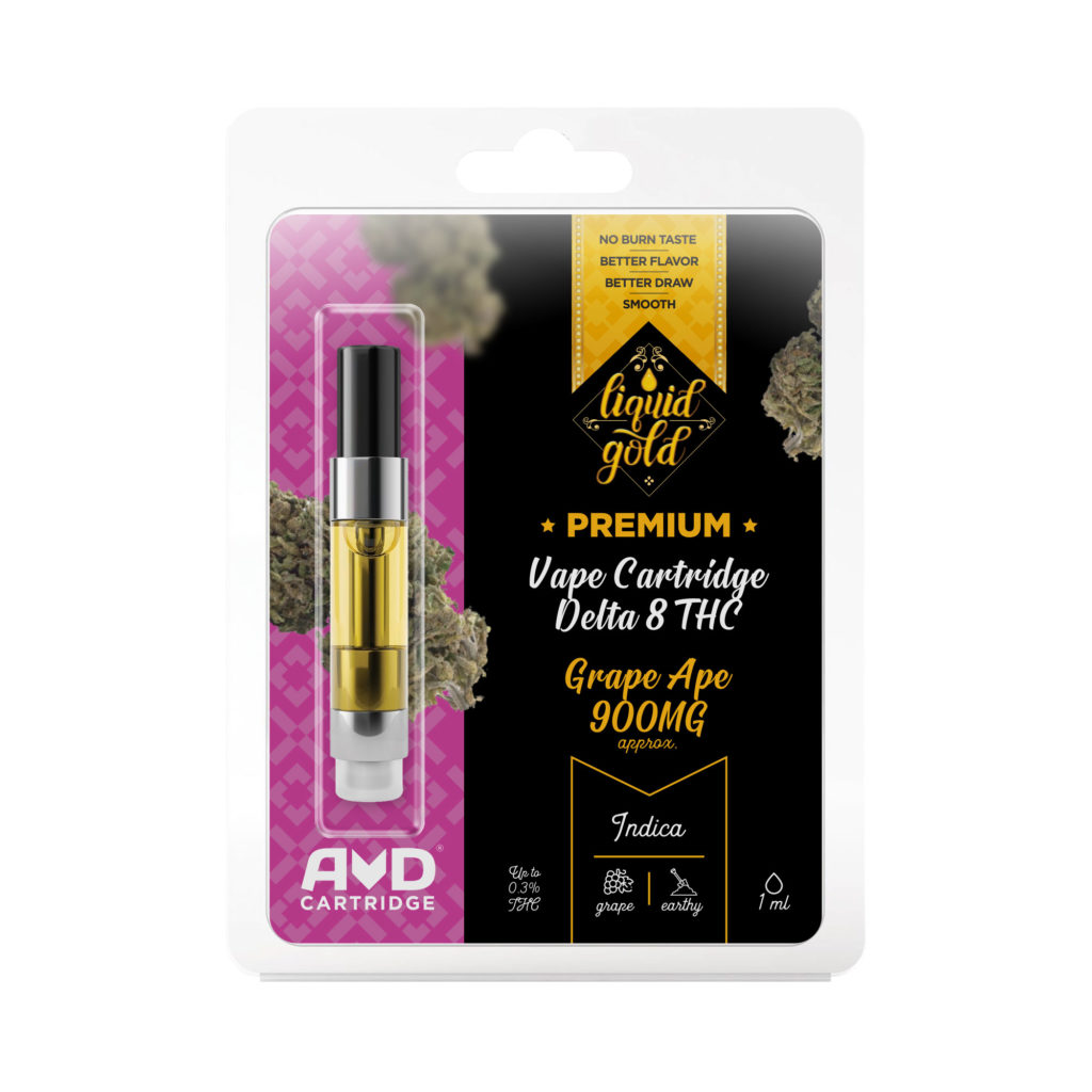 Liquid Gold Delta-8 THC Vape Cartridge - Grape Ape - 900mg ...